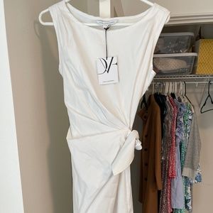 DVF white knee length dress with side tie
